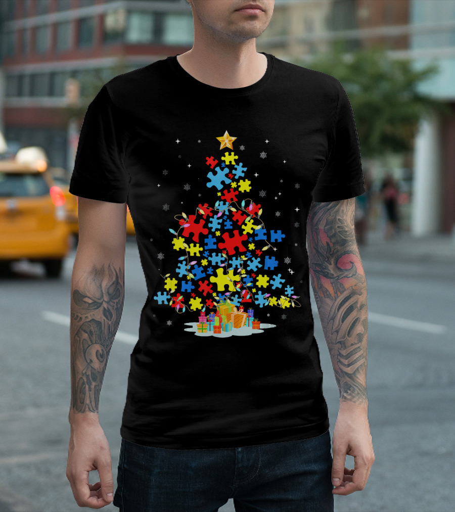 Puzzle Piece Autism Awareness Christmas Tree T-Shirt