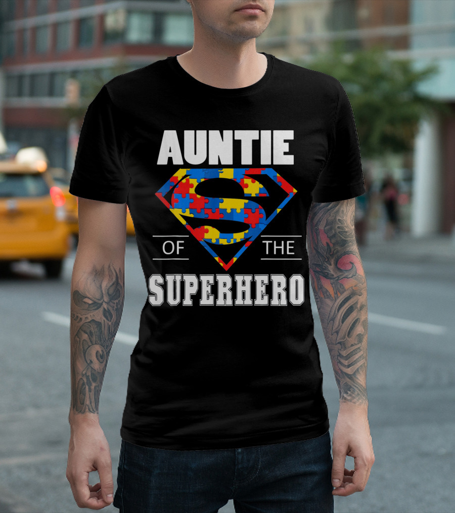 Auntie of the Superhero Autism Awareness Day Puzzle T-Shirt
