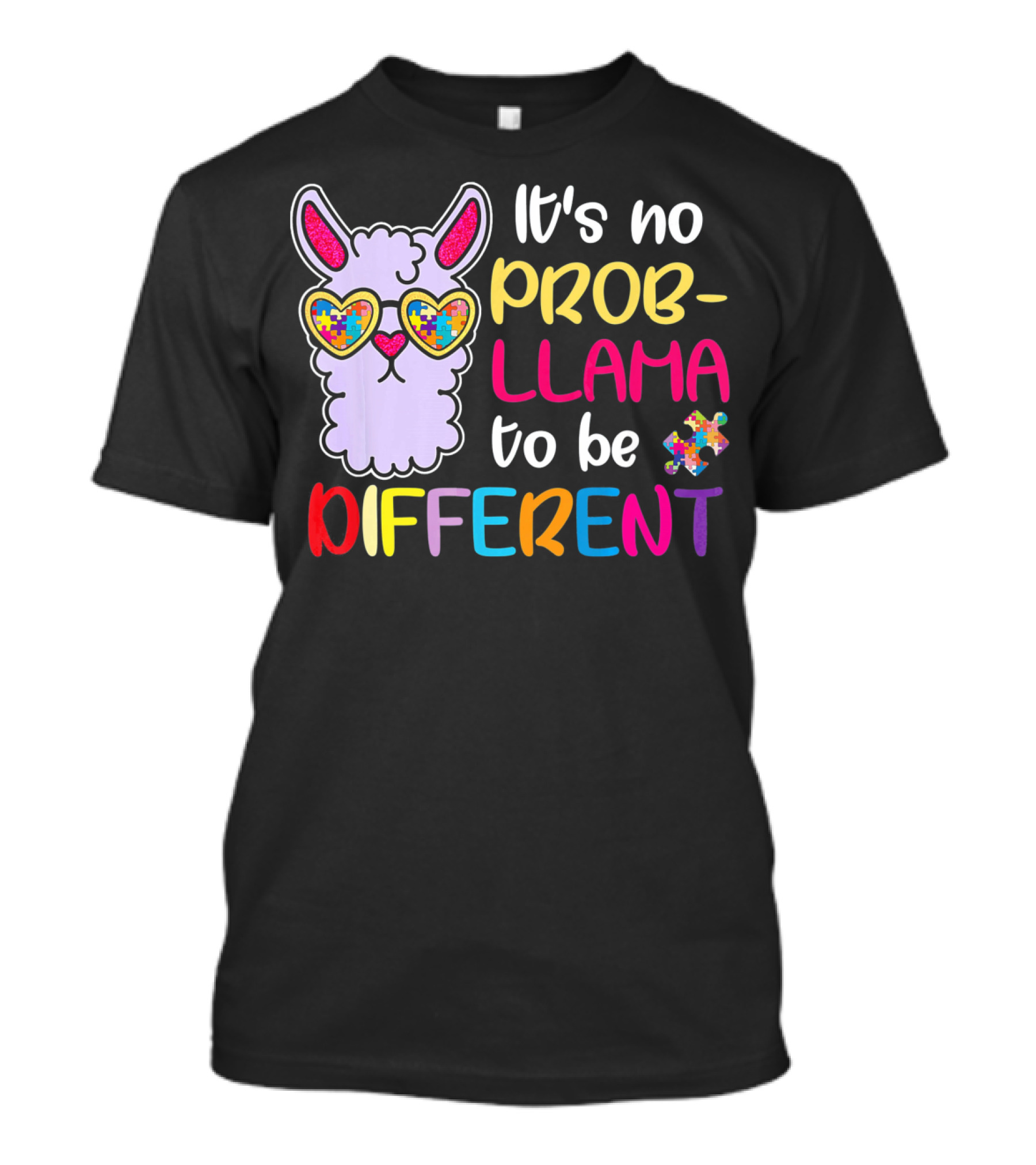 It's No Prob-Llama To Be Different Puzzle Heart Glasses T-Shirt