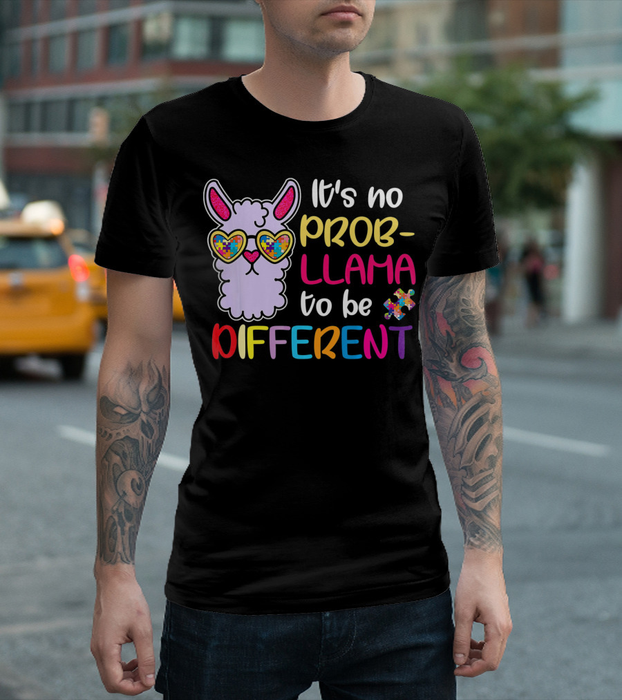 It's No Prob-Llama to Be Different Puzzle Heart Glasses T-Shirt