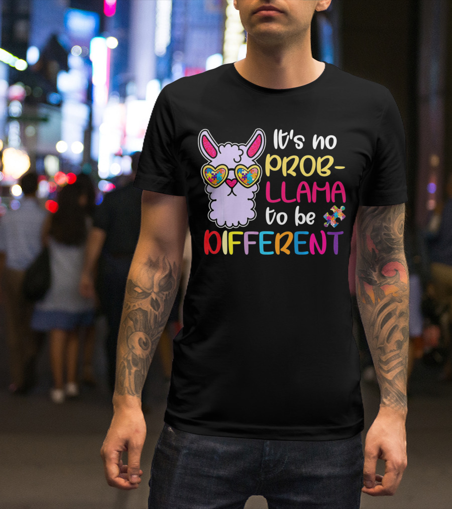 It's No Prob-Llama To Be Different Puzzle Heart Glasses T-Shirt