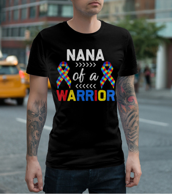 Nana Of A Warrior Autism Awareness Puzzle Ribbons T-Shirt