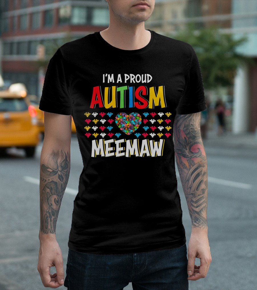 Proud Autism Meemaw Heart Puzzle T-Shirt