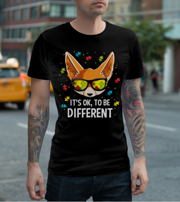 It's OK To Be Different Autism Awareness Puzzle Piece Fox T-Shirt