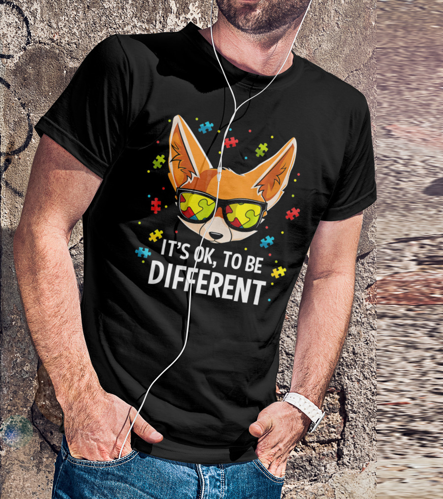It's OK To Be Different Autism Awareness Puzzle Piece Fox T-Shirt