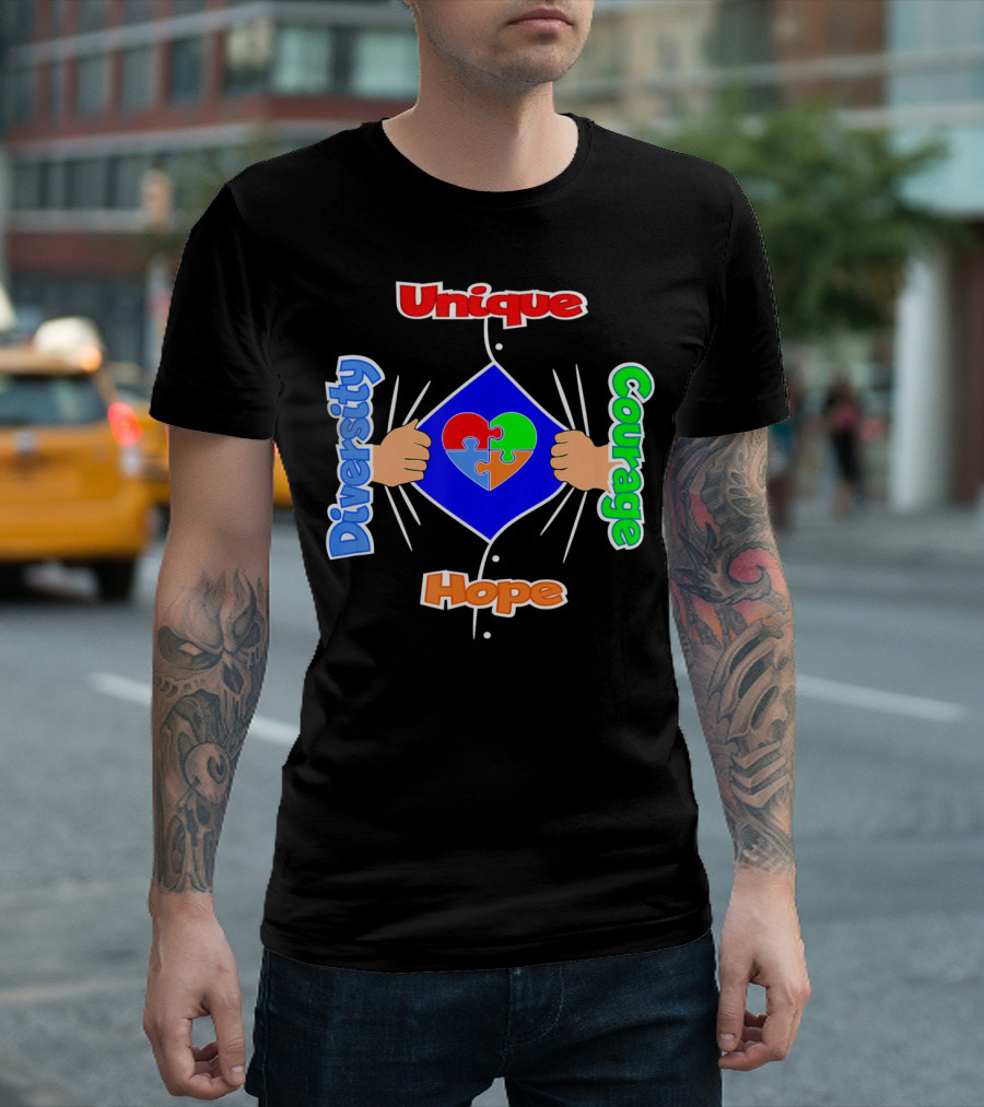 Diversity Unique Courage and Hope Puzzle Heart Superman T-Shirt