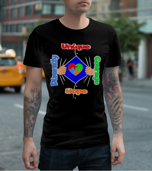 Diversity Unique Courage And Hope Puzzle Heart Superman T-Shirt
