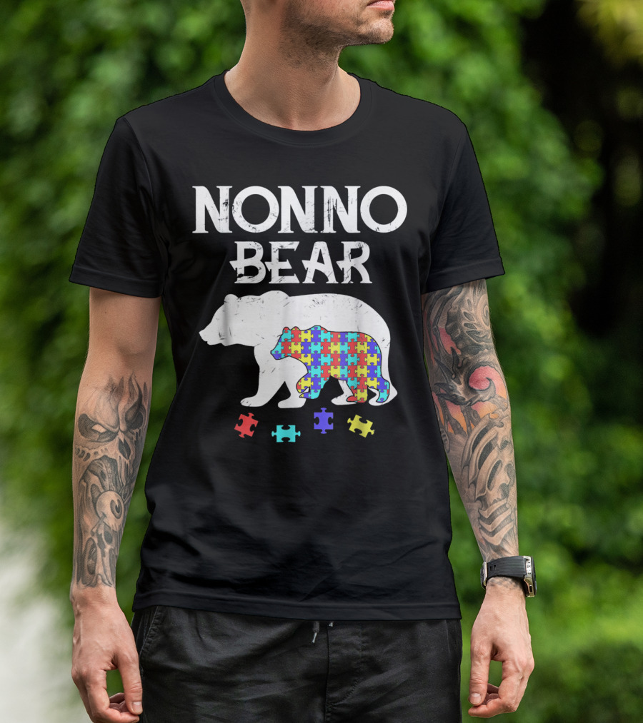 Nonno Bear Puzzle Piece Autism Awareness Mens T-Shirt