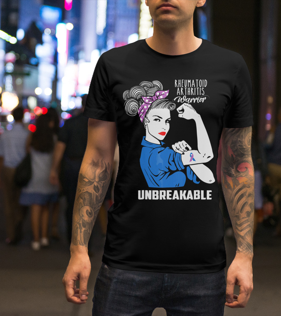 Rheumatoid Arthritis Warrior Unbreakable Rosie Riveter T-Shirt