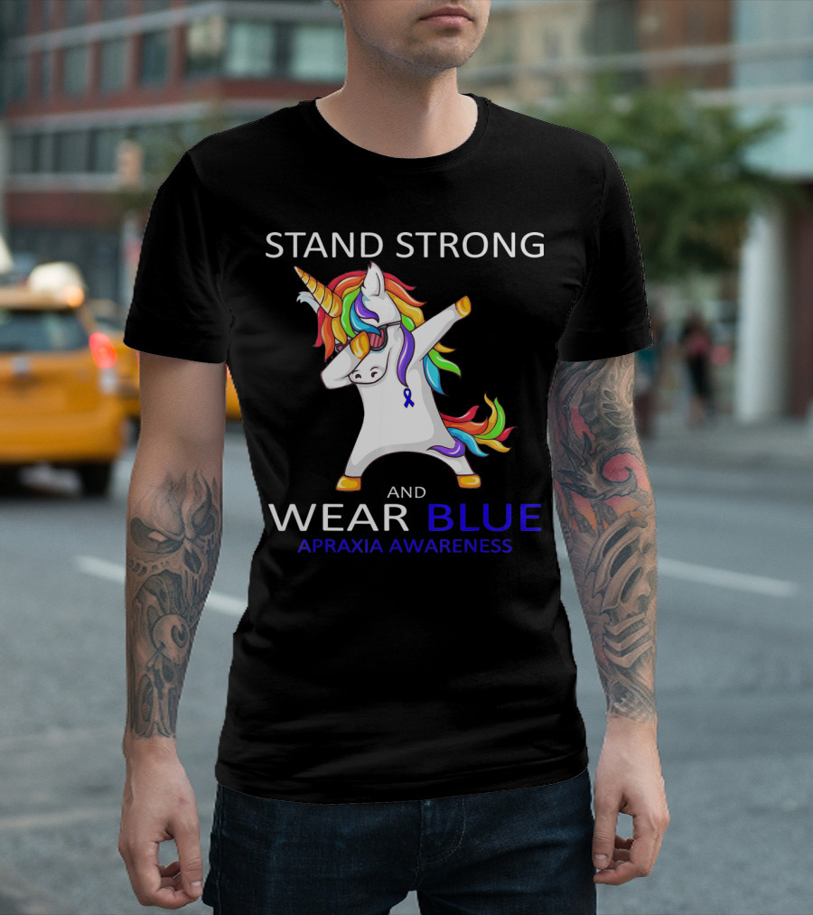 Stand Strong Wear Blue Apraxia Awareness Unicorn Dabbing T-Shirt