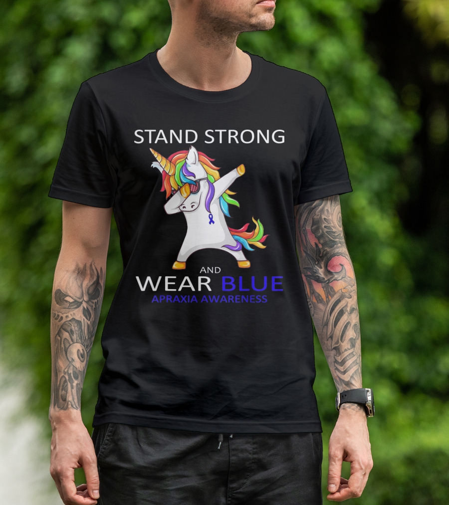 Stand Strong Wear Blue Apraxia Awareness Unicorn Dabbing T-Shirt