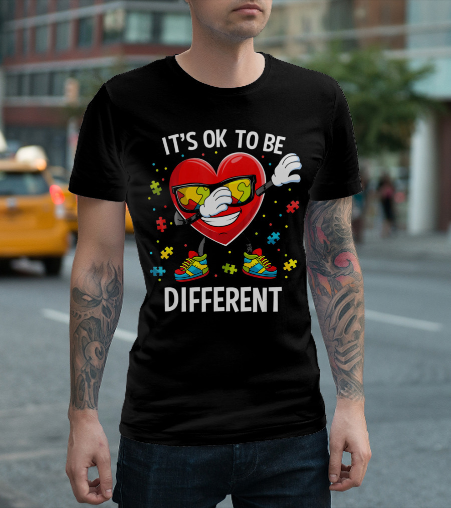 It's OK To Be Different Dabbing Heart Puzzle Pieces Auti T-Shirt