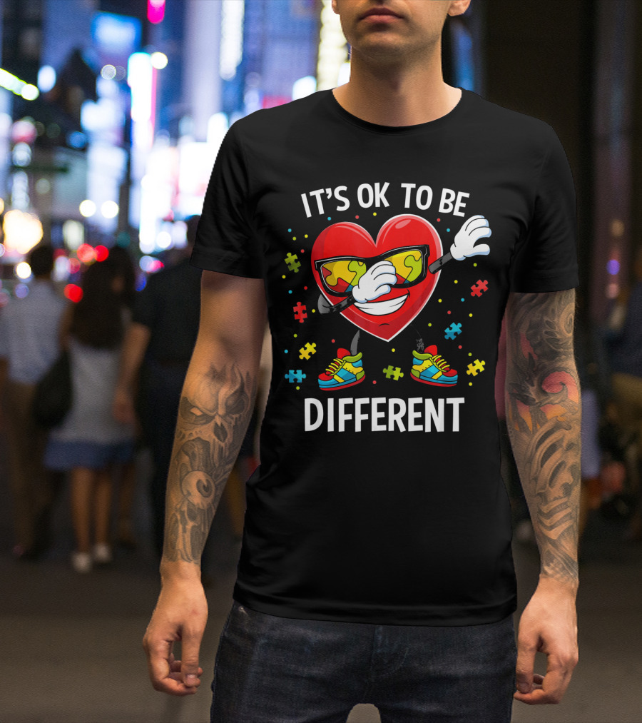 It's OK To Be Different Dabbing Heart Puzzle Pieces Auti T-Shirt