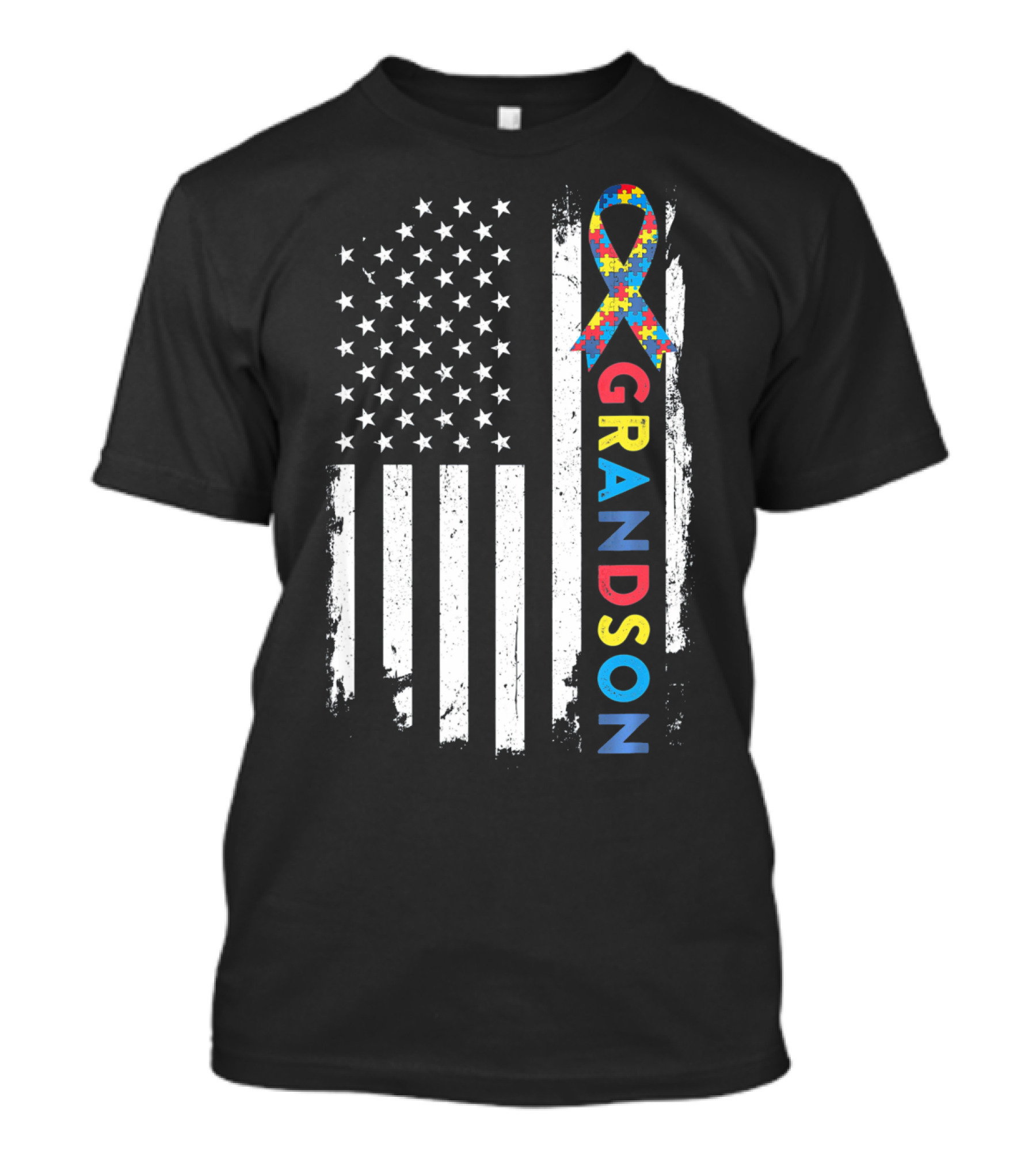 Autism Awareness American Flag Grandson Kids T-Shirt