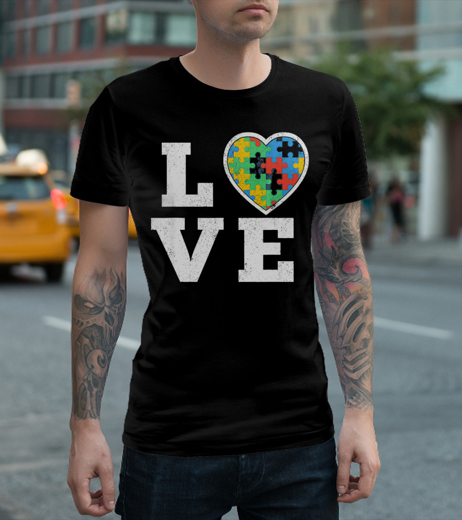 Love Puzzle Heart Autism Awareness T-Shirt