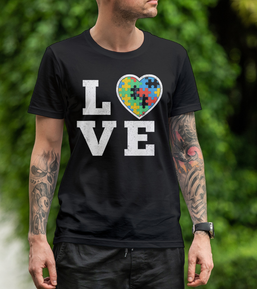 Love Puzzle Heart Autism Awareness T-Shirt