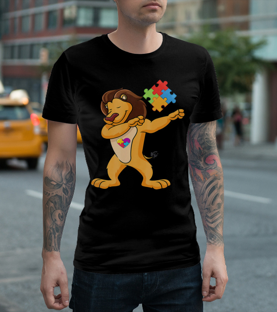 Lion Dab Puzzle Piece Autism Awareness T-Shirt