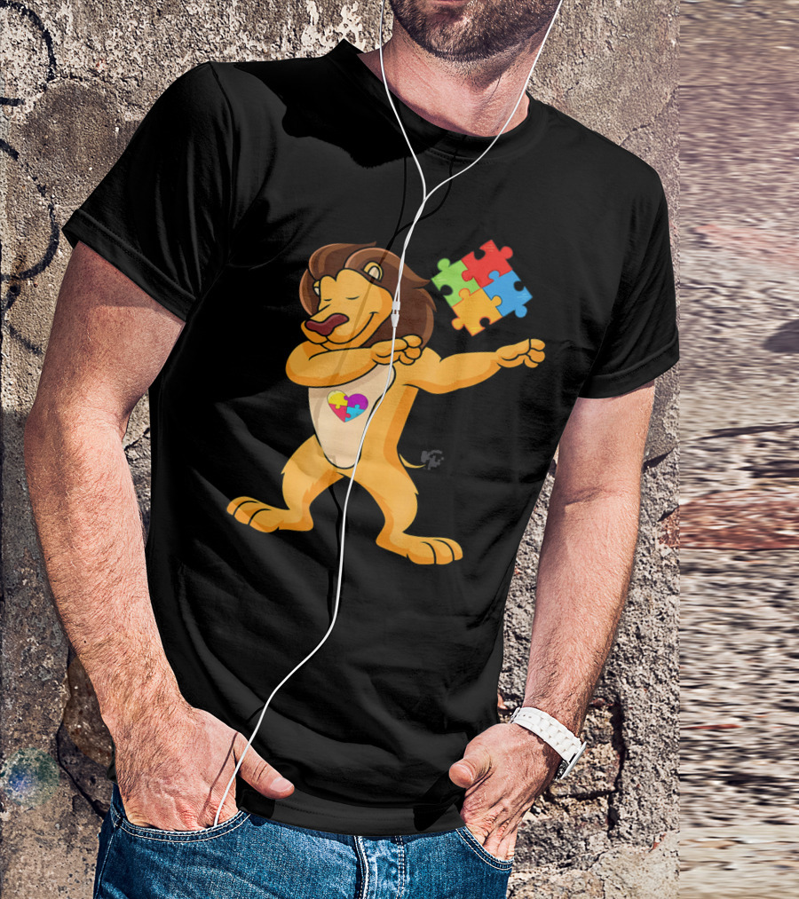 Lion Dab Puzzle Piece Autism Awareness T-Shirt
