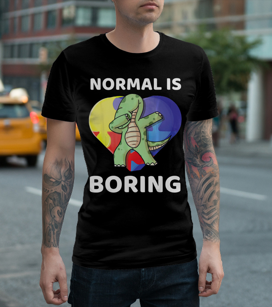 Normal Is Boring Autism Awareness Brontosaurus Dinosaur T-Shirt