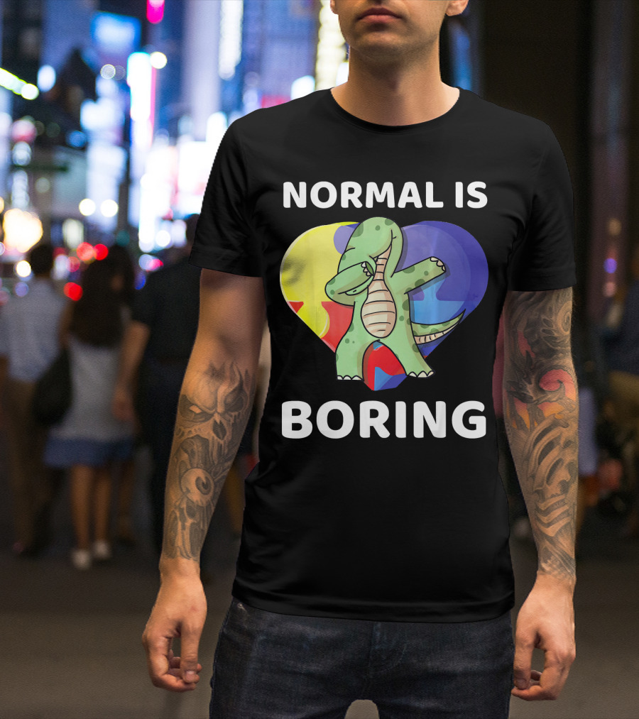 Normal Is Boring Autism Awareness Brontosaurus Dinosaur T-Shirt