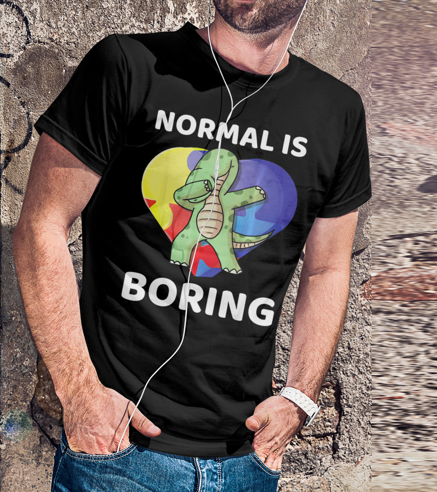 Normal Is Boring Autism Awareness Brontosaurus Dinosaur T-Shirt