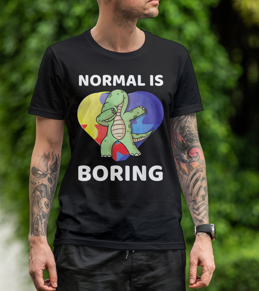 Normal Is Boring Autism Awareness Brontosaurus Dinosaur T-Shirt