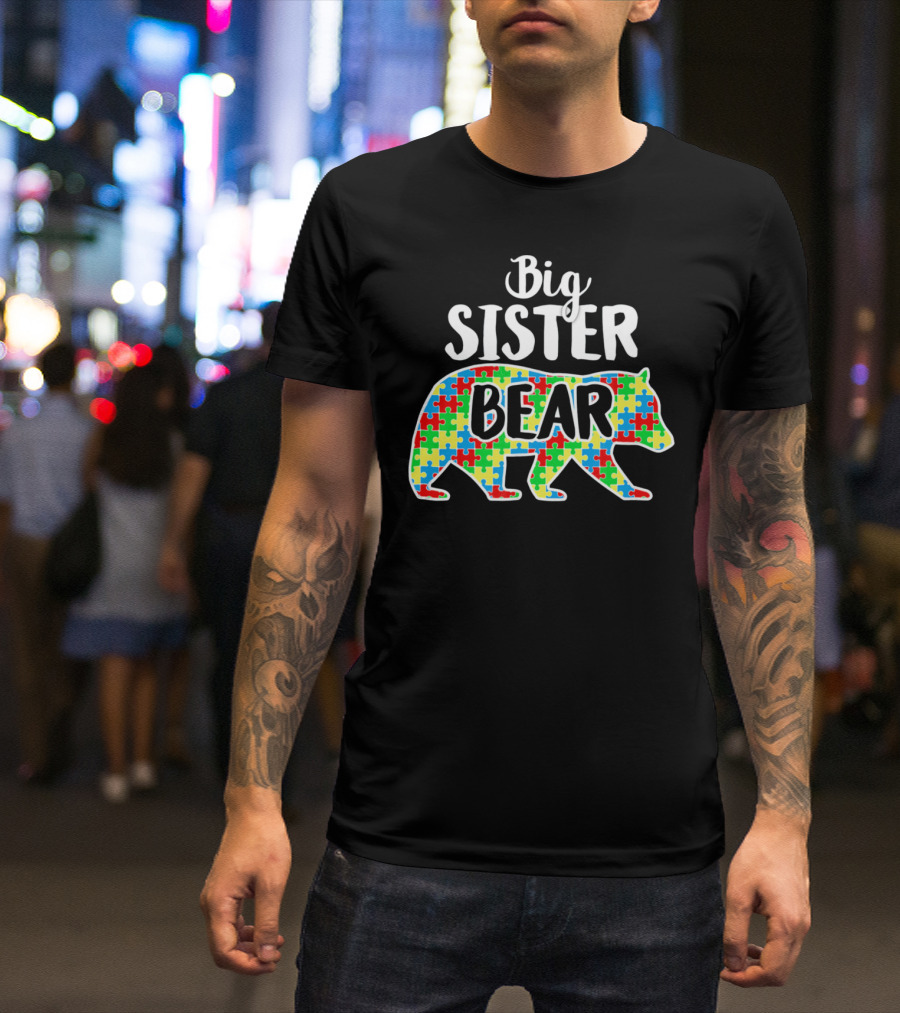 Big Sister Bear Autism Awareness Puzzle T-Shirt