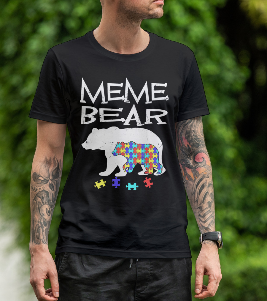Meme Bear Autism Awareness Puzzle Piece Bear T-Shirt