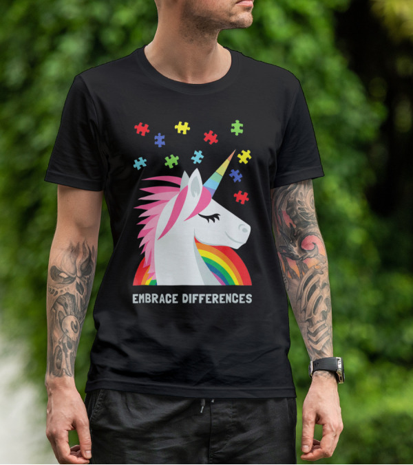 Embrace Differences Unicorn Rainbow Autism Awareness T-Shirt