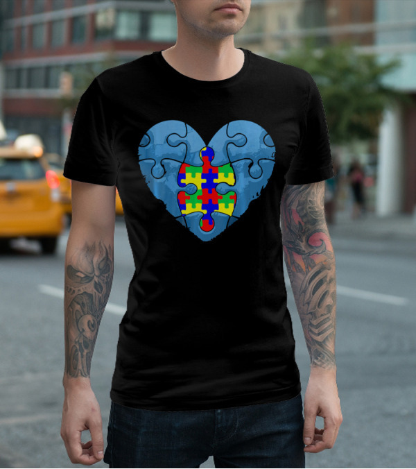 Love Doesn't Need Words Heart Puzzle Autism Awareness T-Shirt