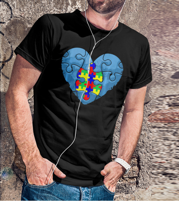 Love Doesn't Need Words Heart Puzzle Autism Awareness T-Shirt