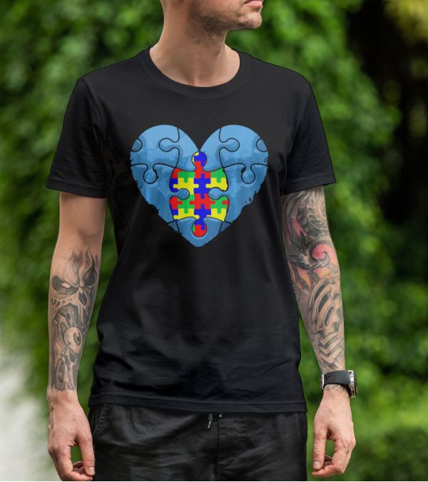 Love Doesn't Need Words Heart Puzzle Autism Awareness T-Shirt