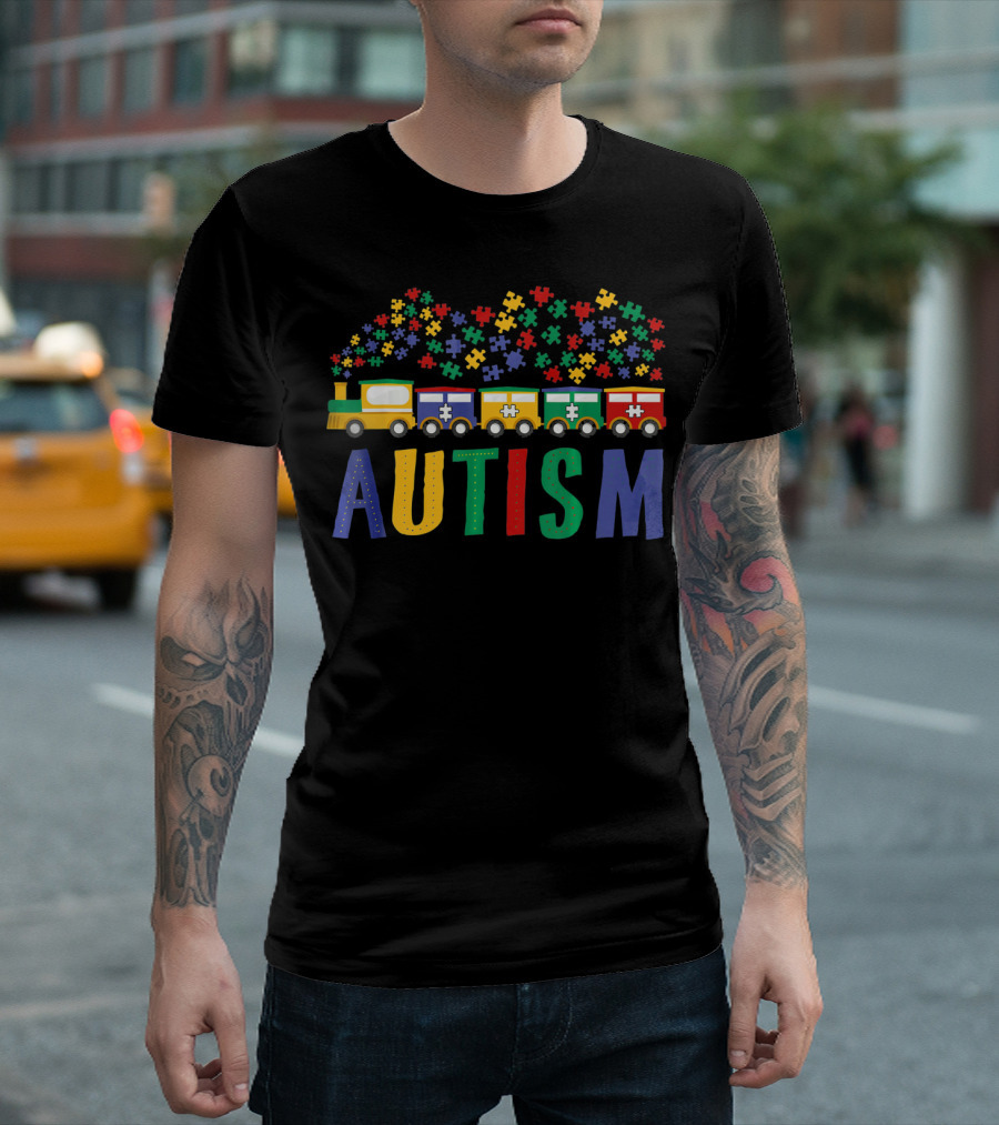 Autism Awareness Puzzle Piece Train Colorful T-Shirt