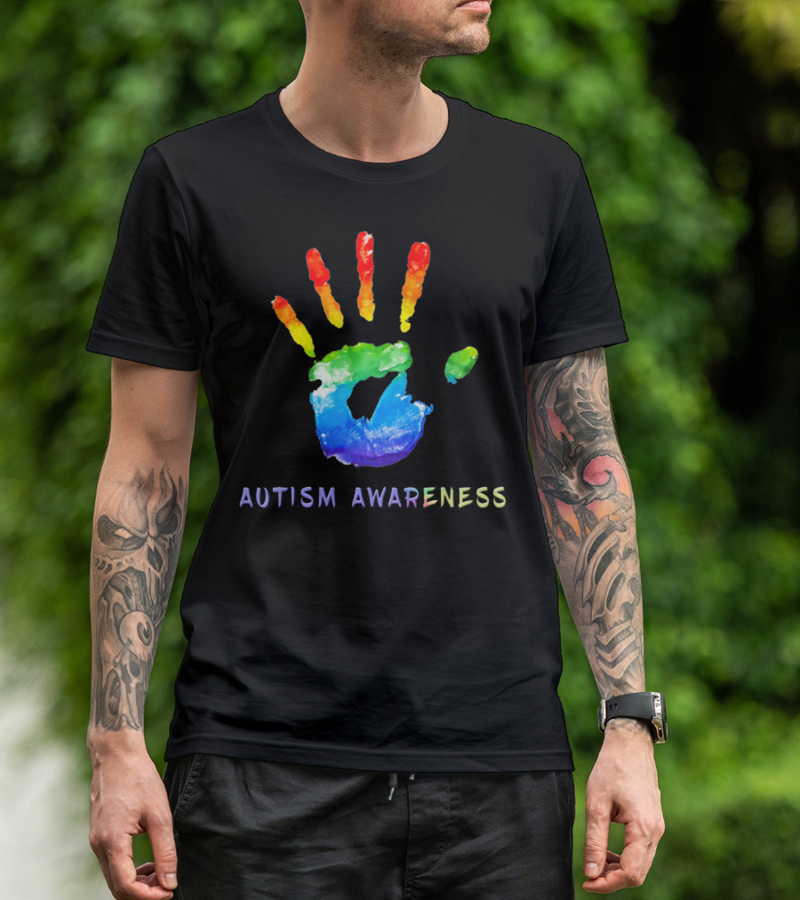 Autism Awareness Colorful Rainbow Handprint T-Shirt