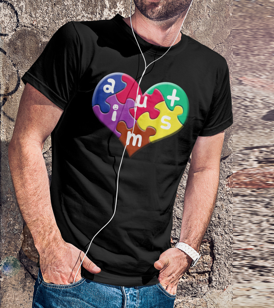 Autism Awareness Heart Puzzle Pieces Love Smile Colorful T-Shirt