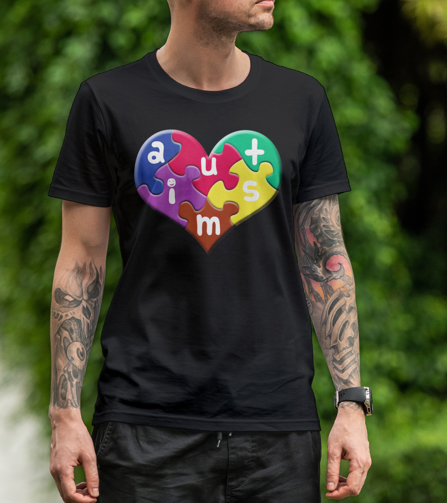 Autism Awareness Heart Puzzle Pieces Love Smile Colorful T-Shirt