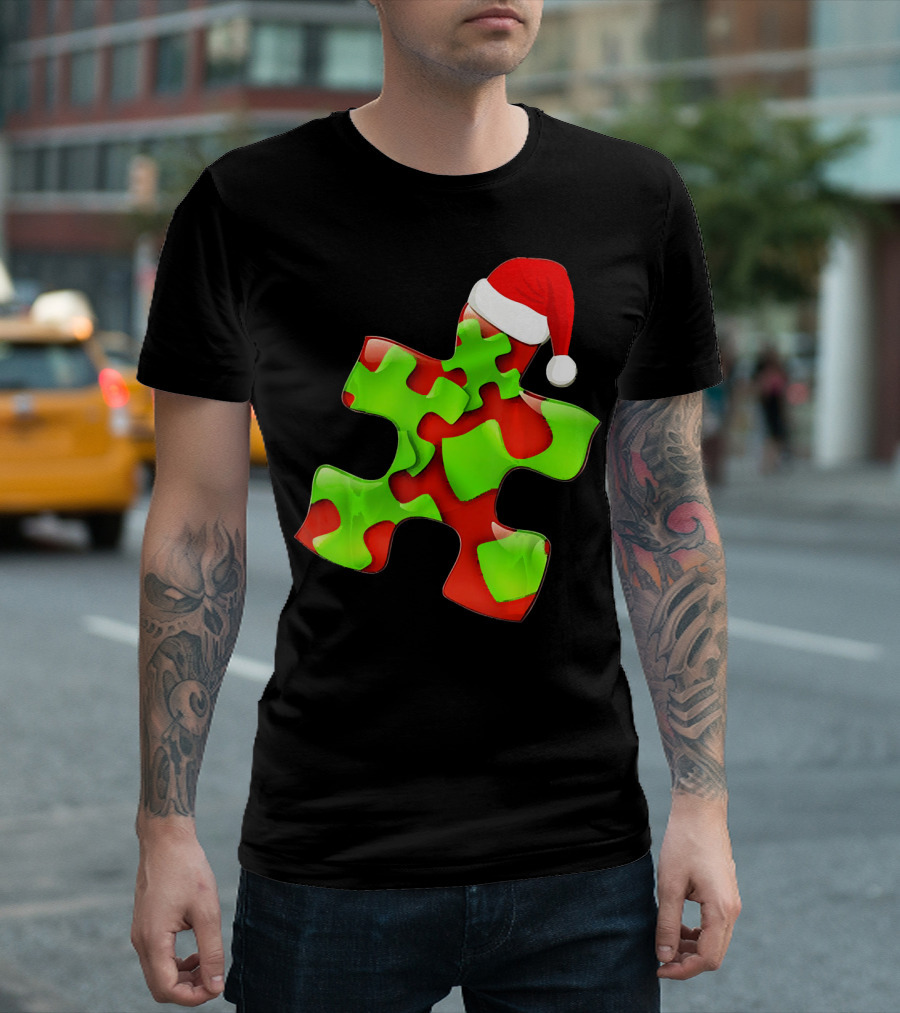 Funny Santa Claus Puzzle Piece Autism Awareness T-Shirt