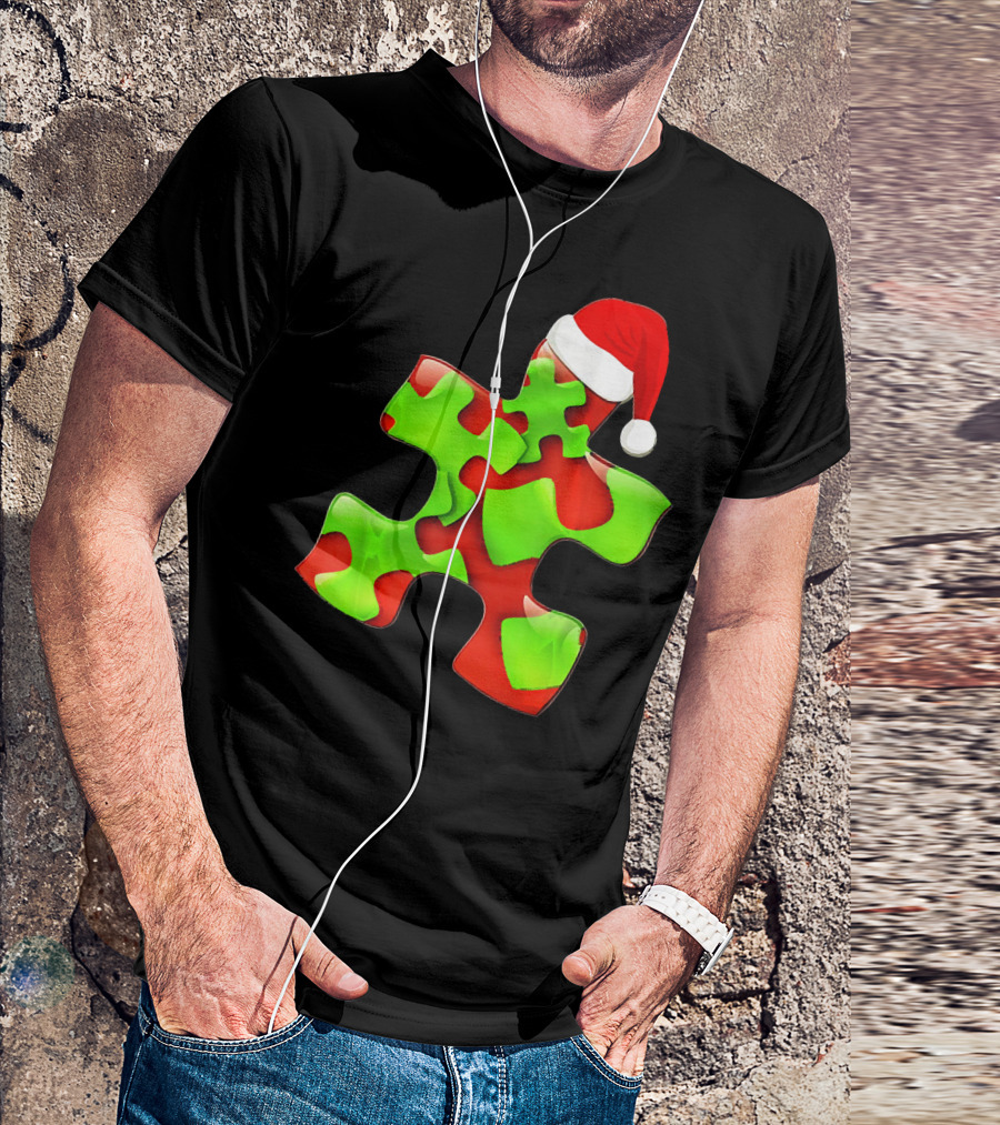 Funny Santa Claus Puzzle Piece Autism Awareness T-Shirt