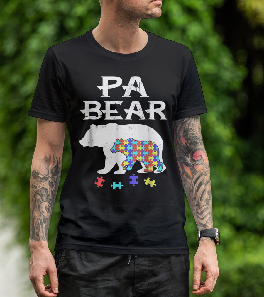PA Bear With Autism Awareness Puzzle Pieces T-Shirt
