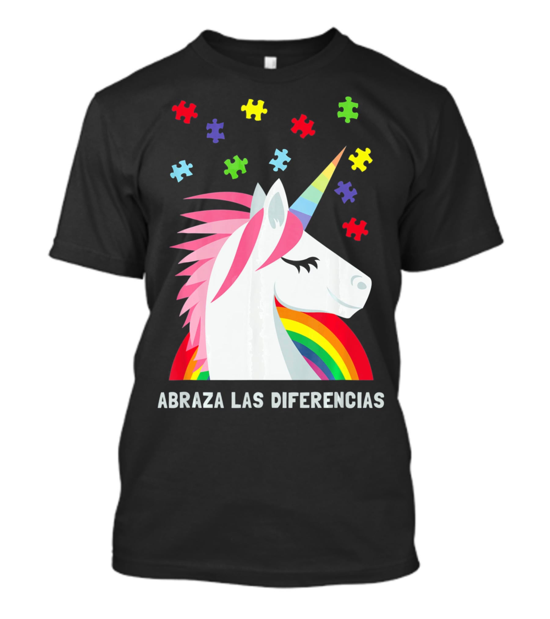 Abraza Las Diferencias Autism Awareness Spanish Unicorn Puzzle Pieces T-Shirt