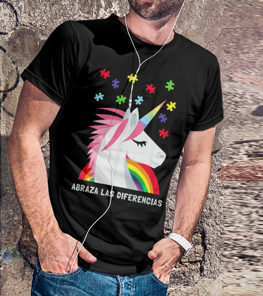 Abraza Las Diferencias Autism Awareness Spanish Unicorn Puzzle Pieces T-Shirt