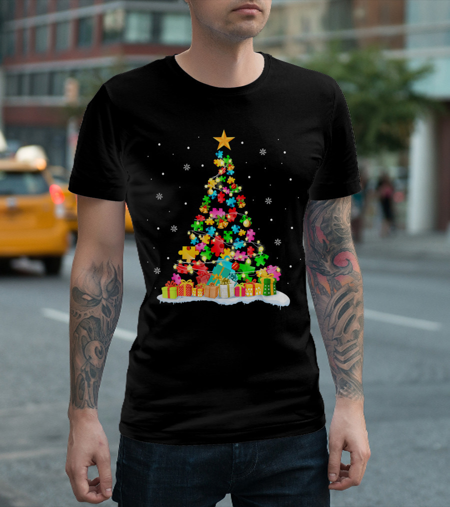 Autism Awareness Puzzle Piece Christmas Tree Holiday T-Shirt