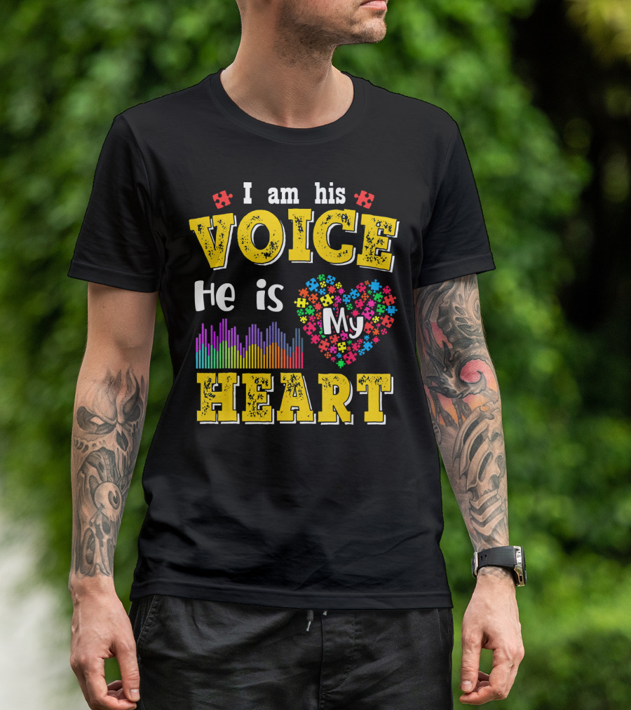Autism Awareness I Am His Voice He Is My Heart Autism Mom Son T-Shirt