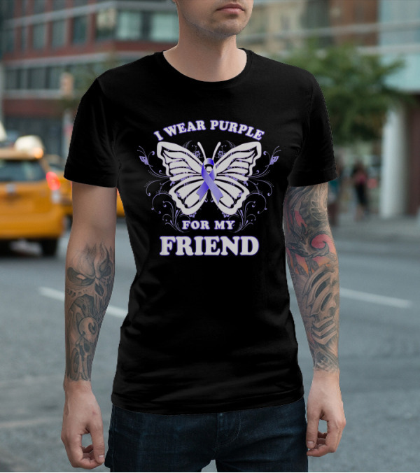 I Wear Purple For My Friend Alzheimer's Awareness Butterfly T-Shirt