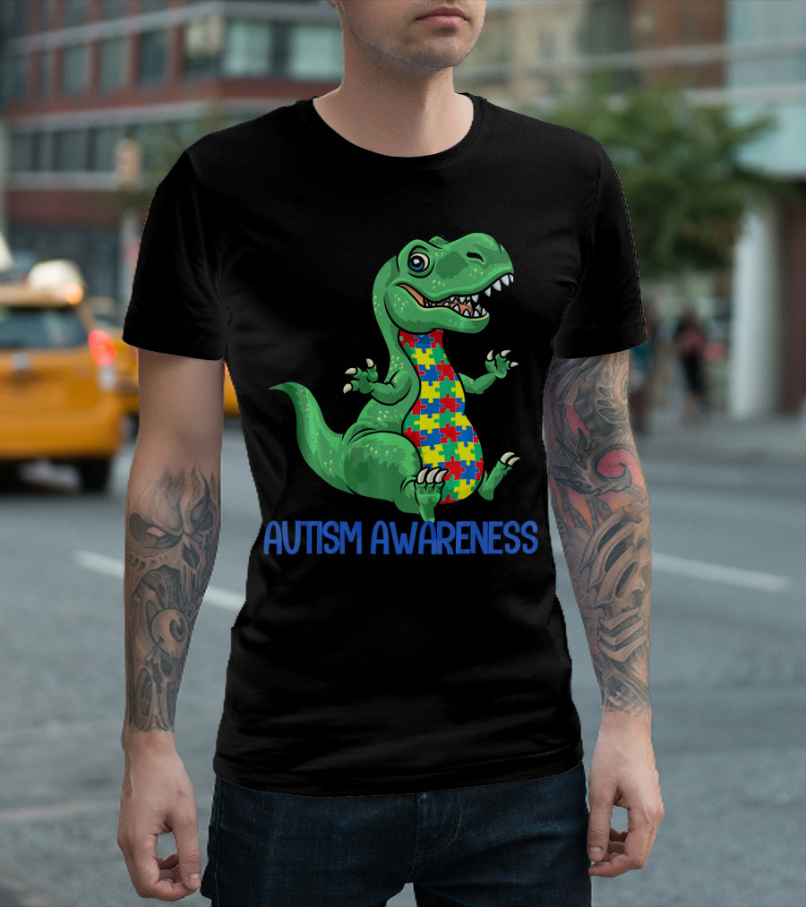 Autism Awareness T Rex Puzzle Pieces Boy T-Shirt