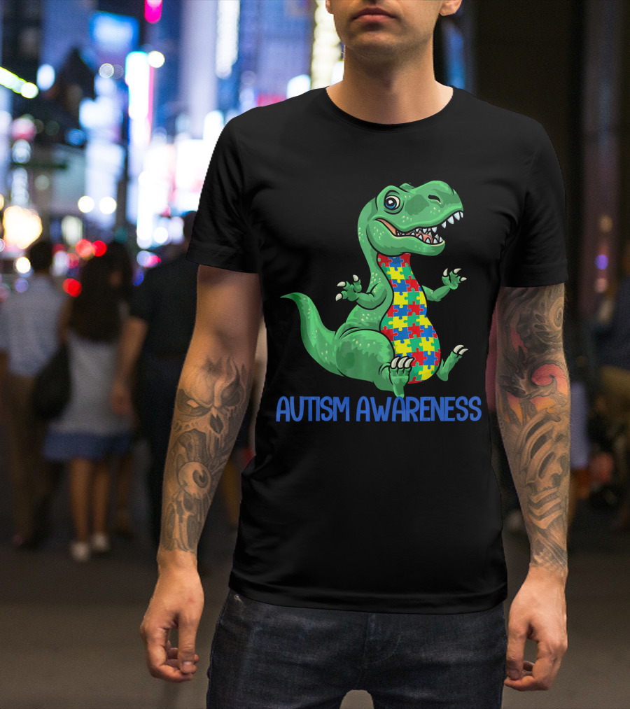 Autism Awareness T Rex Puzzle Pieces Boy T-Shirt