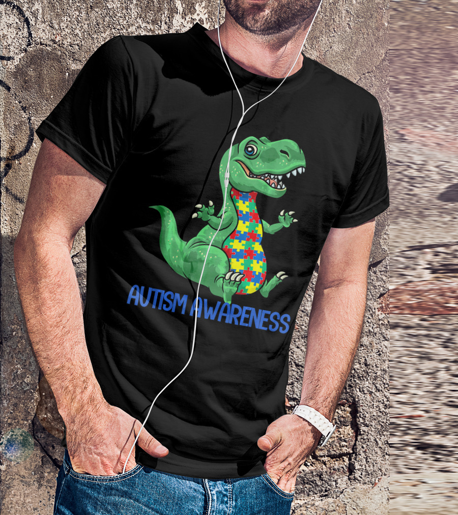 Autism Awareness T Rex Puzzle Pieces Boy T-Shirt