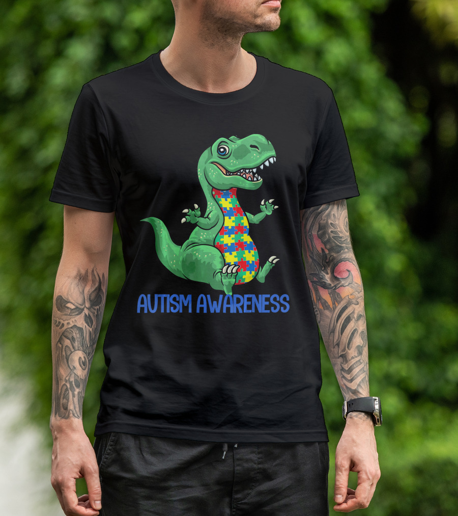 Autism Awareness T Rex Puzzle Pieces Boy T-Shirt