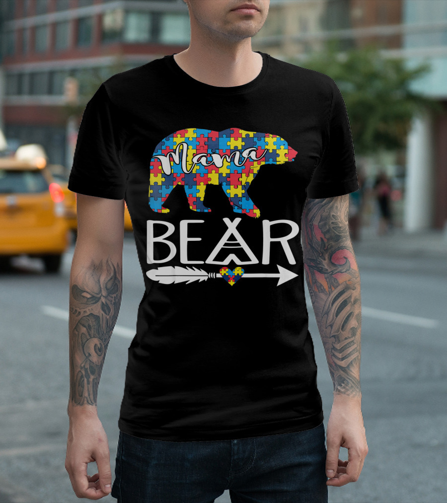 Mama Bear Puzzle Heart Arrow Autism T-Shirt