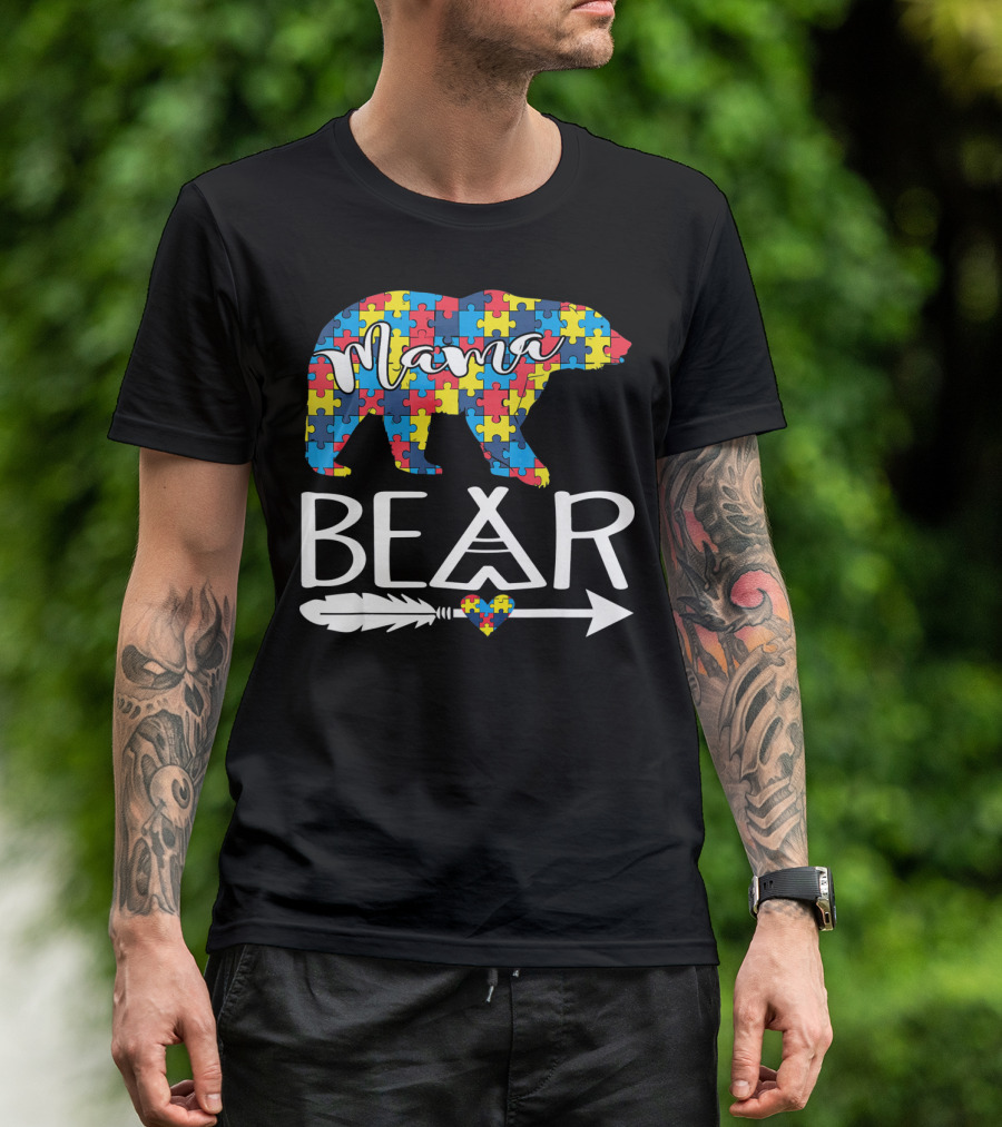 Mama Bear Puzzle Heart Arrow Autism T-Shirt